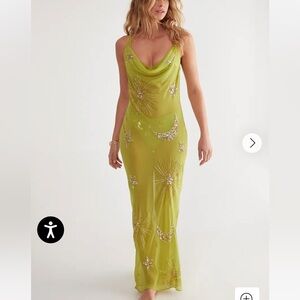 NastyGal Premium Hand Embellished Celestial Cowl Neck Maxi Beach Dress in Green